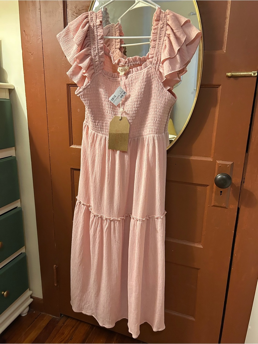 Listicle Pink Ruffle-Sleeve Midi Dress